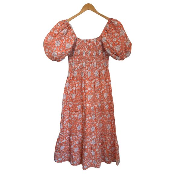 Anna Cate Maxi Dress M Orange Floral Puff Sleeve Smocked Tiered Cotton Boho - Picture 7 of 12